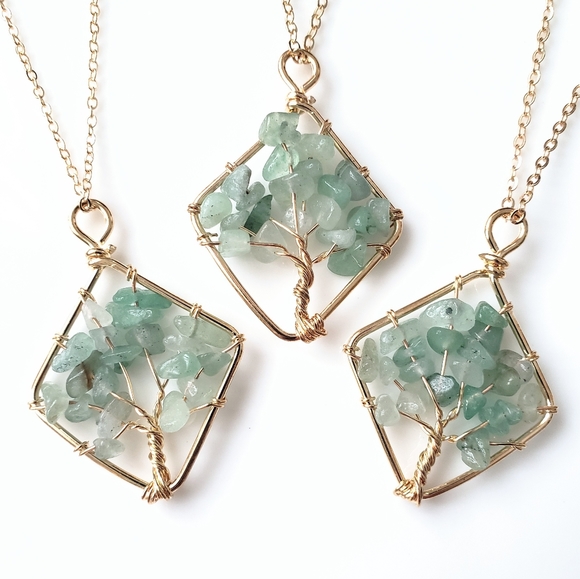 Natural aventurine tree of life pendant necklace - Picture 1 of 4